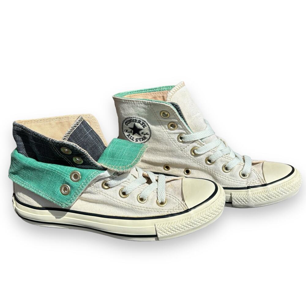 Converse 2 Fold High-Top Sneaker Womens Size 5  Egret Mint & Blue Metallic